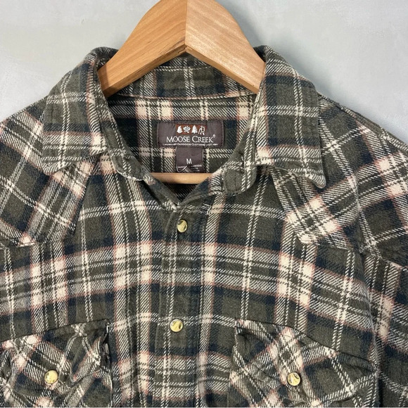 Moose Creek Pearl Snap Flannel Shirt Men’s Medium Thick Heavyweight 100% Cotton - Picture 2 of 9